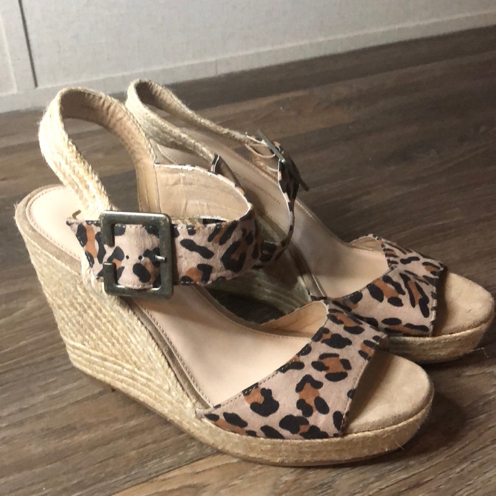 Uk style by French connections cheetah leopard print espadrille wedge sandals 9